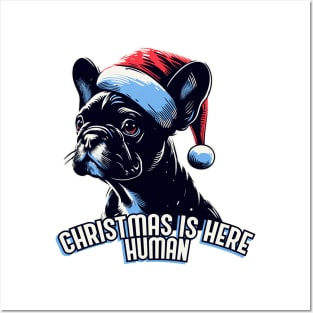 Print design christmas french bulldog with santa hat backlight Posters and Art